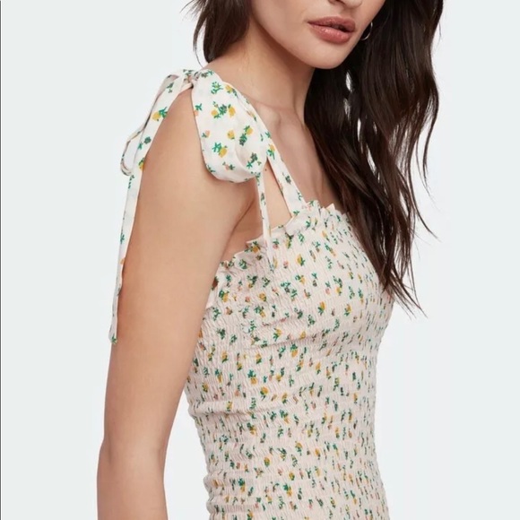Free People Ivory Combo Floral Mini Dress Smocked Design Size M - Picture 3 of 13